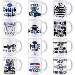 Didaey 12 Pcs Police Gifts Mugs Bulk - National Police Week 11oz Ceramic Cups Appreciation Gifts for Officer Policemen Memorial Day Academy Policeman Retirement Law Enforcement Academy Graduation