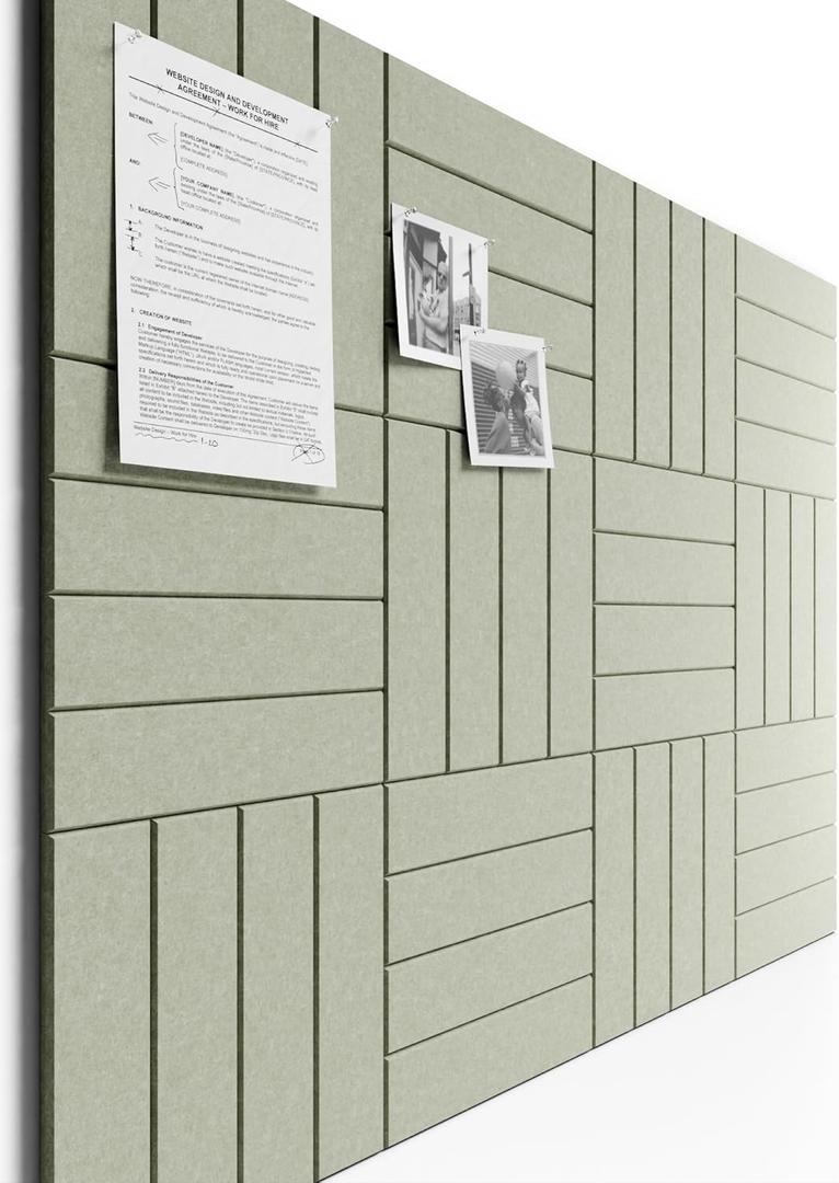 Bumusty Large Cork Board Alternative-48 x 36" Felt Bulletin Board Tiles, with 30 Pushpins, 70 Adhesive Tabs, 12-Pack Slat Wall Paneling, Cork Boards for Office Push Pin Board Felt Board-Sage