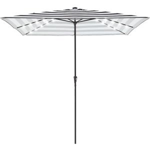 JEAREY 8x10 ft Rectangular LED Lighted Patio Umbrellas Outdoor Solar Table Market Umbrella w/Crank, 8 Sturdy Ribs, UV Protection Waterproof Sunproof(Black-White Stripe)