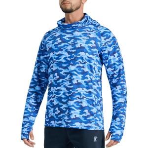 Men's Sun Protection Fishing Shirts UPF 50+ Lightweight Hoodie Long Sleeve UV SPF Hooded Shirts with Mask Rash Guard (3X-Large, Blue Camouflage)