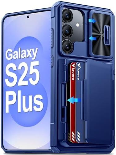 Vizvera for Samsung Galaxy S25+Plus Case Wallet RFID [Cards Holder][Camera Cover][Edge Raised] Full Body Rugged Shockproof Silicone Protective Phone Case for Galaxy S25+Plus 6.7"(Blue)
