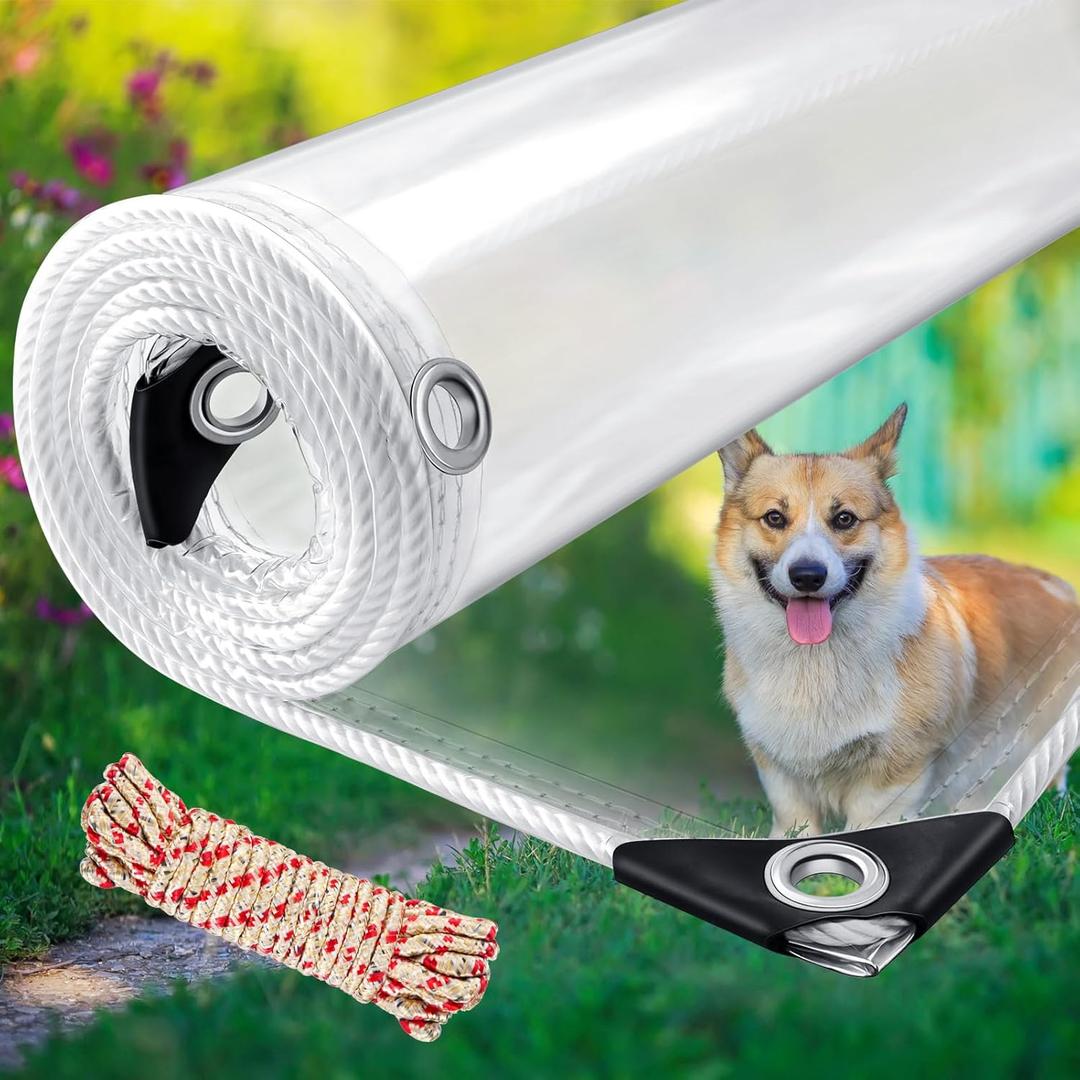 20Mil Clear Tarps Heavy Duty Waterproof, 8x10ft Plastic Clear Tarp with Grommets for Patio, Outdoor Porches, Pavilion Rain Shield, Winter Plants Greenhouse, PVC Vinyl Transparent Tarpaulin2.5x3m