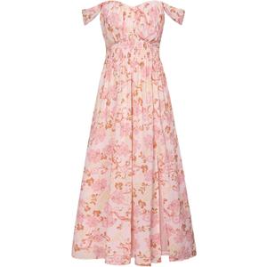 GRACE KARIN 2026 Women's Summer Floral Wedding Guest Dress,Beach Flowy A Line Maxi Off Shoulder Bridesmaid Dresses (Pink, XXL)
