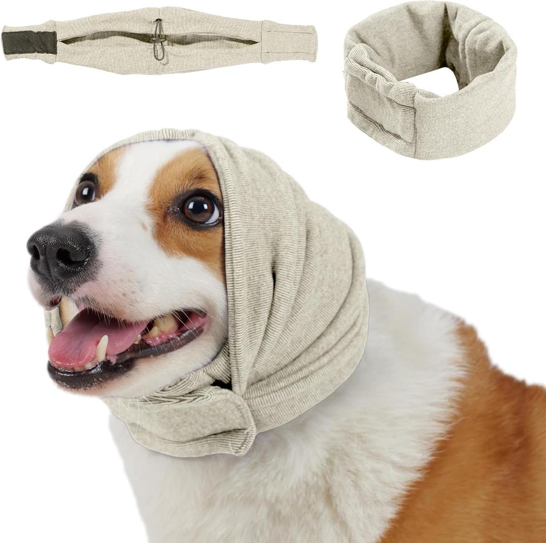 Dog Calming Hoodie, No Shake Ear Wraps for Dogs, Adjustable Dog Ear Muffs for Noise Protection, Ear Wrap Head Cover for Anxiety Relief & Hematoma (Pearl White, M(Head Circle:13.8"-18.9"))