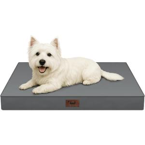Outdoor Dog Bed for Small Dogs & Cats, Waterproof Dog Crate Mat Orthopedic Egg Crate Foam with Washable Removable Oxford Cover, Grey