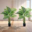 4FT Artificial Golden Cane Palm Tree 2Pack 15Leaves Faux Triple Tropical Palm Plants with Pot for Gift Home Office Decor Green