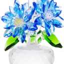 YWHL Beautiful Crystal Flower Gifts for Women, Blue Glass Flower Figurine with Stand, Handmade Art Collectible Statue Decor (Blue)