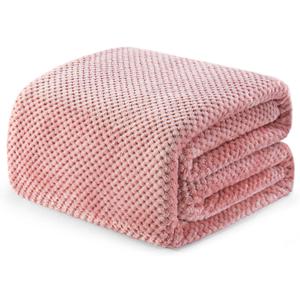 Exclusivo Mezcla Fleece Bed Blanket Twin Size, Super Soft and Warm Blankets for Couch, Sofa and Bed Waffle Textured, Cozy, Fuzzy and Lightweight (Dusty Pink, 60x80 inches)