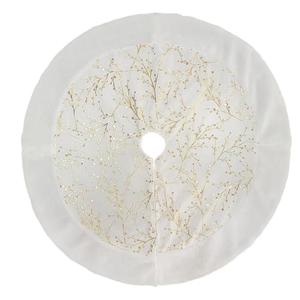 LoKori Christmas Tree Skirt, Gold White Faux Fur Plush Christmas Tree Base Mat Thick Velvet Rugs Rustic Xmas Holiday Party Ornaments Decorations,36Inch