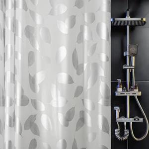 TRIMENGO Plastic Shower Curtain Liner, Waterproof Printed PEVA Shower Curtain with Design, Silver Leaf Pattern, Rustproof Grommets, Standard Size 70x72 Bathtub Curtain for Bathroom (Pack of 1)