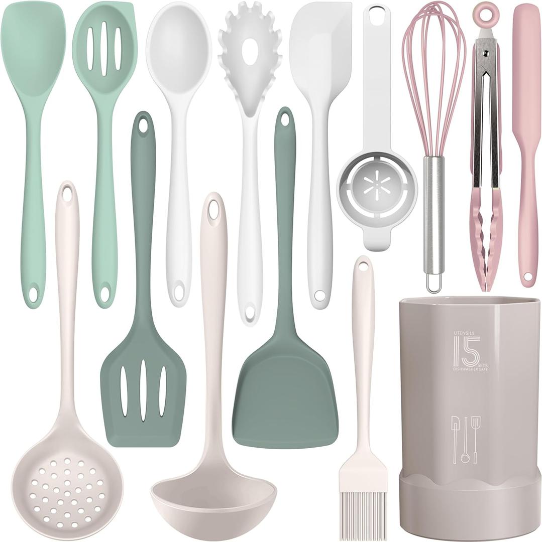 AOTHOD Silicone Cooking Utensils Set - 446F Heat Resistant Silicone Kitchen Utensils,Spatula,Spoon, Kitchen Utensil Sets Gadgets Tools Set for Nonstick Cookware,Dishwasher Safe BPA FREE (Multicolor)