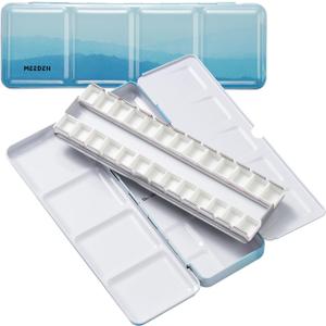 MEEDEN Empty Travel Watercolor Palette: Portable Watercolor Palette Tin with 24 Half Pans - Metal Watercolor Paint Palette Tin Box for Artist Student Adults (Blue)