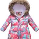 Winter Coats For Girls Hooded Waterproof Floral Printed Kids Toddler Warm Snow Jacket (Pink)