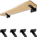 4 Inch Heavy Duty Shelf Brackets (4-Pack), Black Steel Floating Shelf Supports, Easy Installation Metal L Brackets for Wall Shelves, DIY Home & Office Organization (Black)