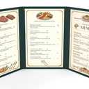 10 Pcs Green Menu Cover 8.5x14, 3 Page 6 View, Trifold, Crystal-Clear