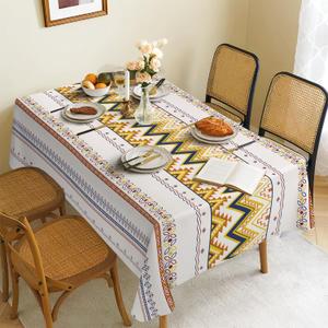 Bohemian Style Waterproof Fabric Tablecloth,Rectangle Watercolor Oil-Proof Wrinkle Resistant Table Cover for Dining Table, Buffet Parties and Camping,Ethnic Style,(60" x 120" inch)