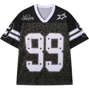 Oversized Jersey Shirts for Men Women Graphic Tees Y2k Tops V Neck Short Sleeve Summer Fall Tshirts Fashion Clothes (Black, XXL)