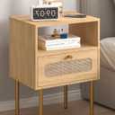 Leomonio Nightstand, Modern Beside Table with Storage Drawer and Open Wood Shelf, Small End Side Table with Glass Decorative Door and Gold Frame, for Living Room, Bedroom (Oak-4)