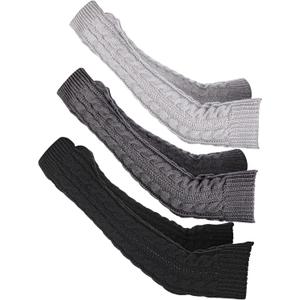 Bememo 3 Pairs Arm Warmers Long Fingerless Gloves Knit Wrist Warmers with Thumb Hole Open Finger Arm Socks for Women Adult (Black, Light Grey, Dark Grey)