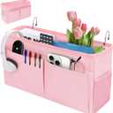 Bedside Caddy Organizer with Fixed Straps, Bunk Bed Caddy ideal for Home, Bunk Bed, Dorm, Hospital, Crib, Versatile Bedside Storage Solution (Pink)