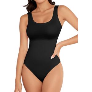 YOGINGO Women's Scoop Neck Sleeveless Bodysuits Backless Tank Top Body Suits for Womens Sexy Bodysuit Tops Leotards (Medium, Black)