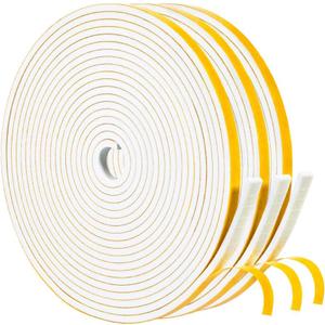 Yotache White Doors Windows Weather Stripping 1/4" x1/8", Foam Insulation Sealing Gasket Tape for Doors, Sliding Door, Total 50 Feet Long (3 X 16.5 Ft Each)