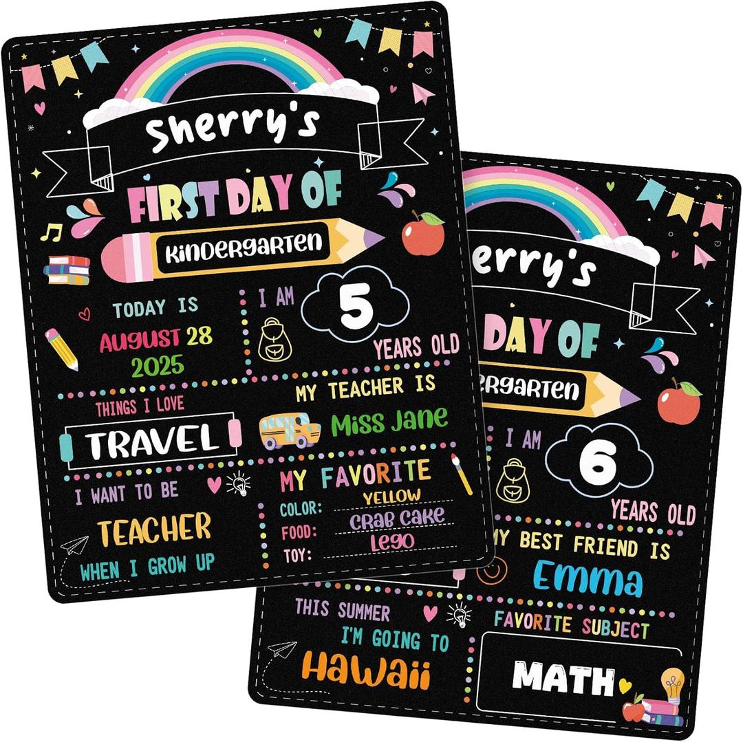 FaCraft First Day of School Sign-11x14 Double Sided Back to School Signs First and Last Day of Kindergarten Chalkboard Sign Preschool Pre k Signs Board Reusable Photo Prop for Kids Girl Boy Photo Prop (Style2)