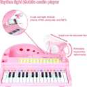 Kids Piano Keyboard Toy, Toddler Electronic Musical Instrument Educational Toy with Microphone, Multiple Sounds, Record Playback, Lights & Stool, Birthday Gift for 3 4 5 6 7 Years Old Girls