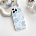 2 x NITITOP Compatible with iPhone 16 Pro Max Case Cute Clear Aesthetic Floral Flower Hibiscus Pattern for Girls Women Soft TPU Full Camera Lens Shockproof Protective Phone Cover - Blue