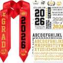 6PCS Unisex Adult Plain Graduation Stole with a to Z Letter 0 to 9 Number Graduation Pattern Badge Decorate Repair Patches