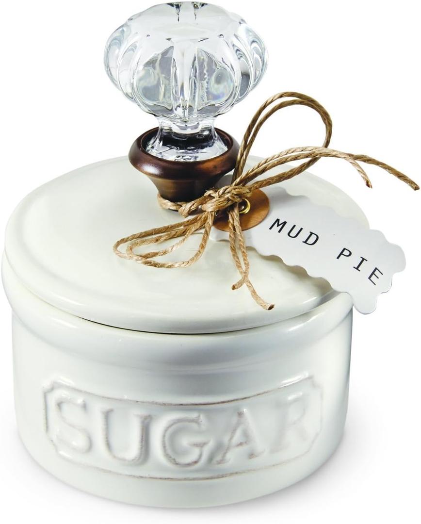 Mud Pie Door Knob Sugar Bowl, White 5.85H X 6.7L X 6.35W