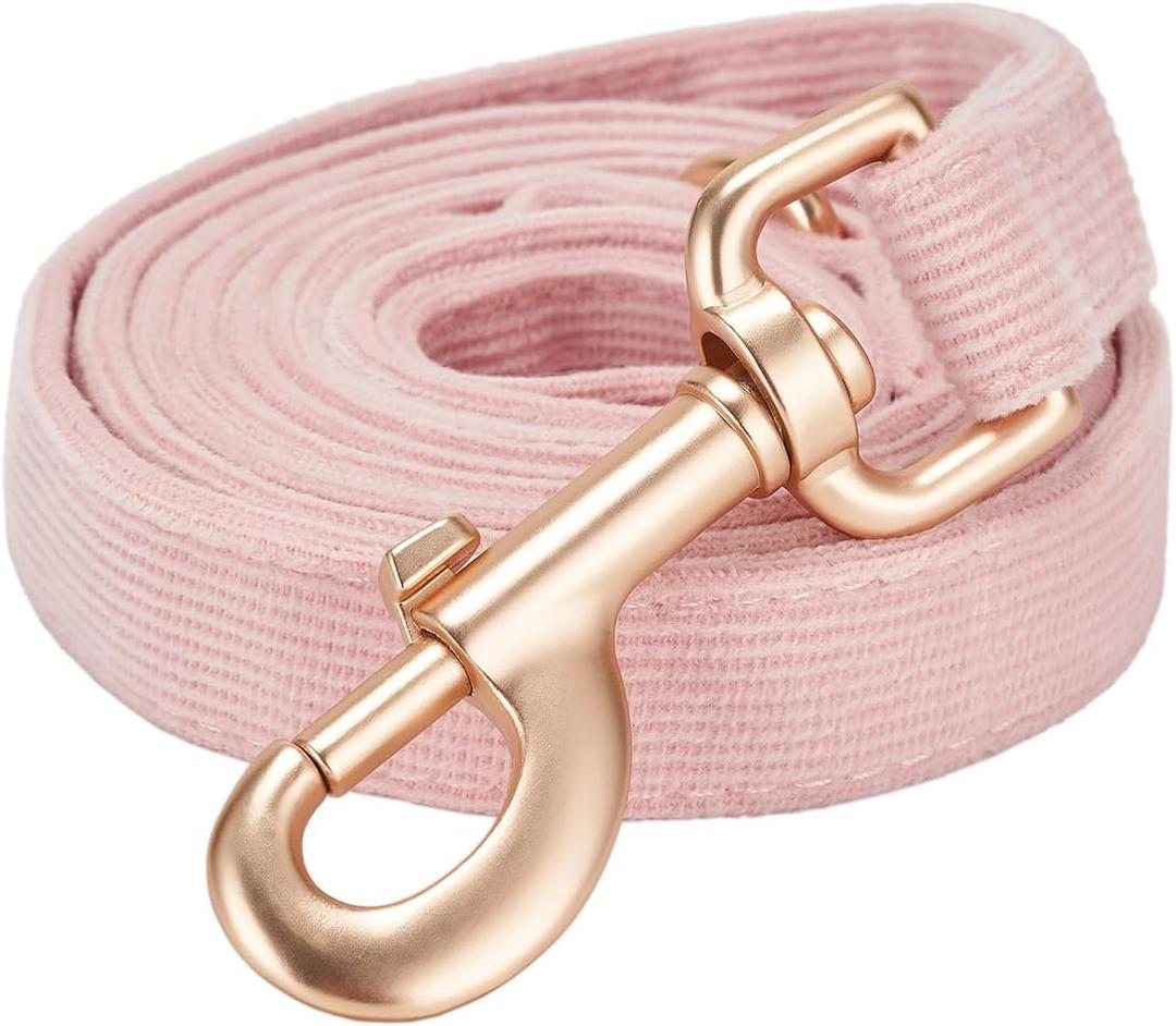 Soft Cotton Dog Leash, 5 Ft Heavy Duty Corduroy Dog Leashes with Gold Metal Hook for Small Medium Large Dogs,Small,Light Pink