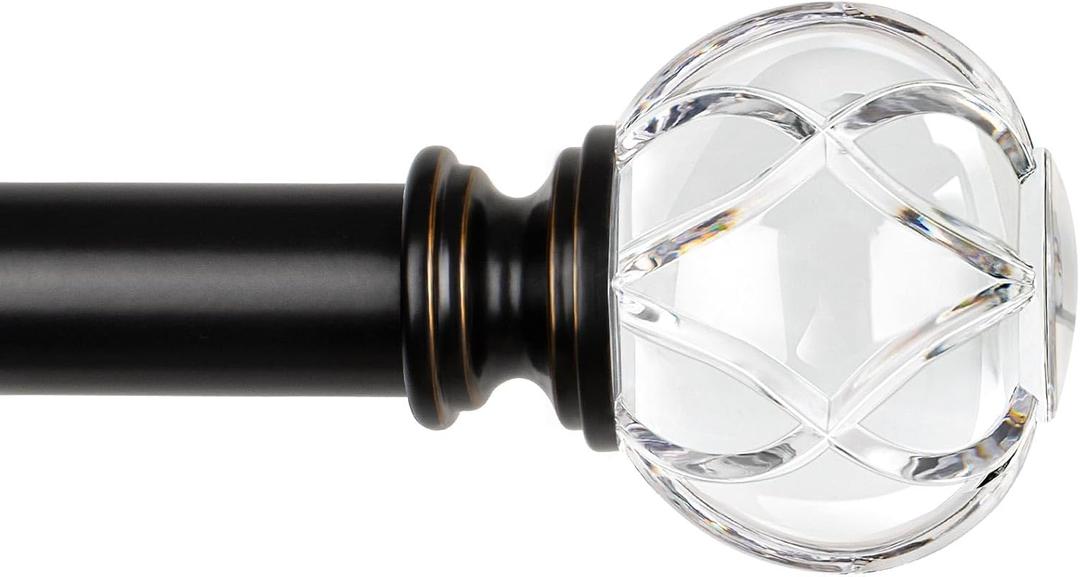 KAMANINA Curtain Rods for Windows 66 to 120, 1 Inch Black Decorative Curtains Rod Set, Heavy Duty Long Drapery Rods With Crystal Netted Texture Ends, 32-115"