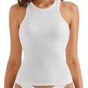 SUUKSESS Women Padded Cotton Ribbed Tank Tops High Neck Racerback Basic Tops (White, M)