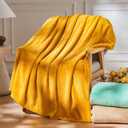 NEWCOSPLAY Super Soft Throw Blanket Mustard Yellow Premium Silky Flannel Fleece Leaves Pattern Lightweight Bed Blanket All Season Use (Mustard Yellow, Throw(50"x60"))
