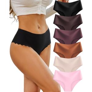 Sth Big High Waisted Seamless Underwear for Women No Show Panties Cheeky Scalloped Edge Bikini Breathable Briefs 6 Pack (XXL)