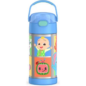THERMOS FUNTAINER Water Bottle with Straw - 12 Ounce - Kids Stainless Steel Vacuum Insulated Water Bottle with Lid, Cocomelon
