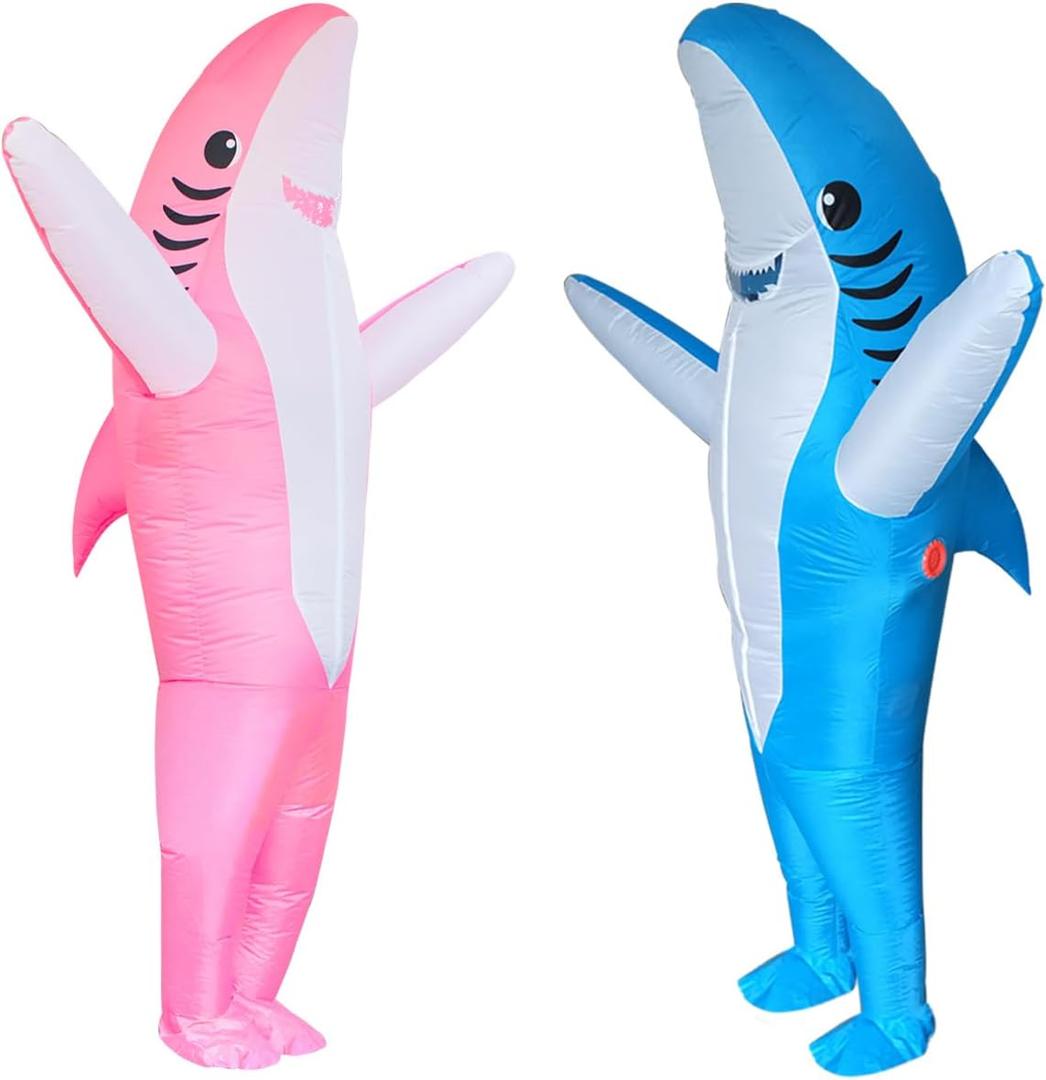 Adults Inflatable Halloween Costumes Blow Up Shark Costume for Halloween, Birthday Gift Cos Play Party (2 Packs/Blue+pink)