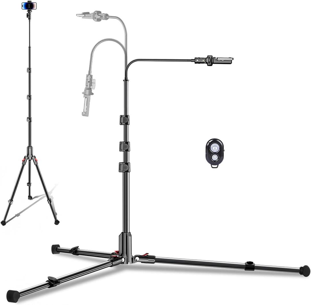 CAMBOFOTO 84" Phone Tripod, Tall Tripod Stand for Selfies with Flexible Gooseneck & Remote, Compatible with iPhone Android, Travel/Gopro/Ring Light/Webcam/Video Recording/Vlogging