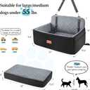 HEGGCOOE Dog Car Seat for Medium/Large Dogs, Pet Booster Seat for Up to 55 lbs or 2 Small Dogs, Detachable & Washable Dog Car Bed for Backseat with 2 Safety Leashes (Black/Grey)