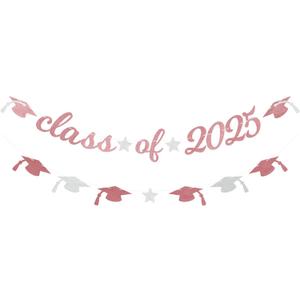 Class of 2025 Glitter Banner 2025 Graduation Congratulations Party Decorations Rose Gold