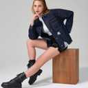 roswear Women's Denim Jacket Oversized Long Sleeve Shacket Shirts Distressed Jean Jackets Fall Outfits (Medium, Navy Blue)