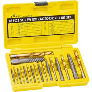 TOPEC Screw Extractor and Left Hand Drill Bit Set - 18 Piece Easy Out Bolt Extractor Kit for Removing Damaged Screws, Broken Bolts, Studs