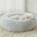 WNPETHOME Calming Dog Bed Cat Bed Donut, Faux Fur Pet Bed Self-Warming Donut Cuddler, Comfortable Round Plush Dog Beds (light grey)
