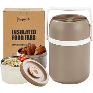 51 oz Adults Vacuum Insulated Wide Mouth Soup Food Thermos Hot Food Jar with Keep Thermal Portable 2 Tier Stackable Bento Hot Food Containers Lunch Boxes (Gray, 51)