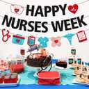 Happy Nurses Week Banner Thank You Nurses We Appreciate You Party Decoration for Doctor Medical Hospital Office Nursing School Graduation Party Supplies (Red and Blue)