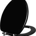Deewow Black Elongated Toilet Seat, Heavy Duty Wood Toilet Seat with Baked Enamel Process, Suppor 400 lbs, Wooden Oval Toilet Lid with Chrome Hinges, Grip-Tight Bumpers, Easy Clean and Easy to Install