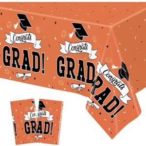 2 x 2Pcs 2026 Graduation Table cloths, 108" X 54" Orange Grad Party Decorations, Disposable Plastic Tablecover for Grad Decor Party Supplies, Rectangle Table Covers for Class 2026 Congrats Grad for kids