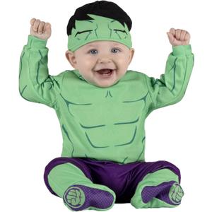 Marvel Hulk Official Infant Halloween Costume - Premium Quality Minky Fabric Jumpsuit and Non-Slip Booties, 6-12m