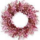 LLZLL Valentines Day Wreath 22 Inch Valentines Day Wreaths for Front Door Artificial Valentines Day Door Wreath with Pink and Red Berries for Valentine's Day Anniversary Wedding Decor